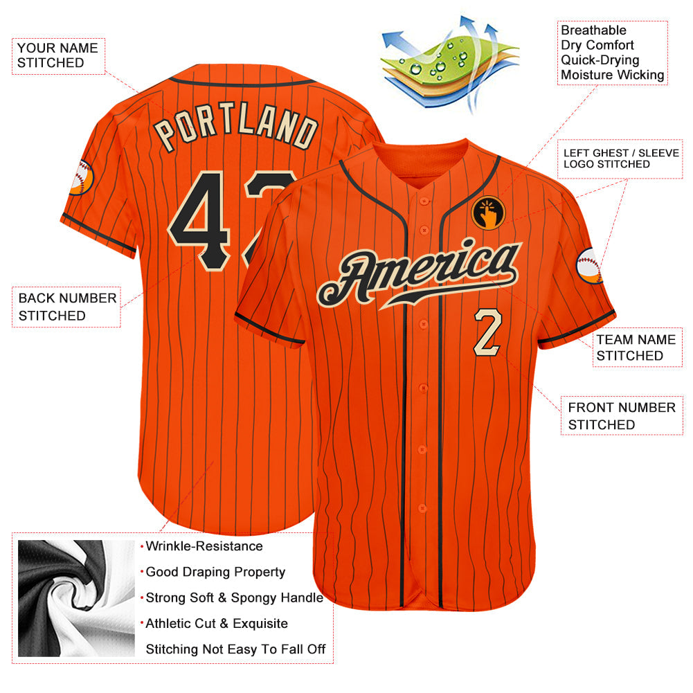 Custom Orange Black Pinstripe Black-Cream Authentic Baseball Jersey - Sky-Custom