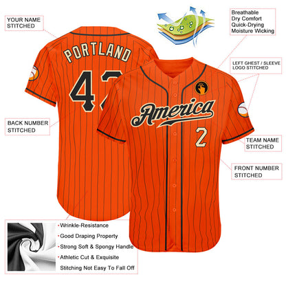 Custom Orange Black Pinstripe Black-Cream Authentic Baseball Jersey - Sky-Custom