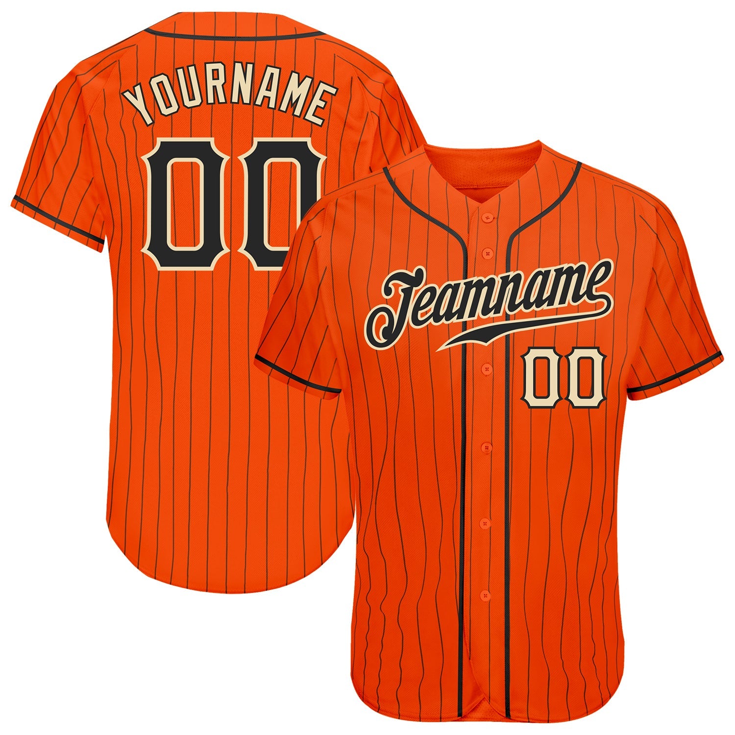 Custom Orange Black Pinstripe Black-Cream Authentic Baseball Jersey - Sky-Custom