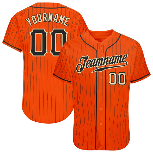 Custom Orange Black Pinstripe Black-Cream Authentic Baseball Jersey - Sky-Custom