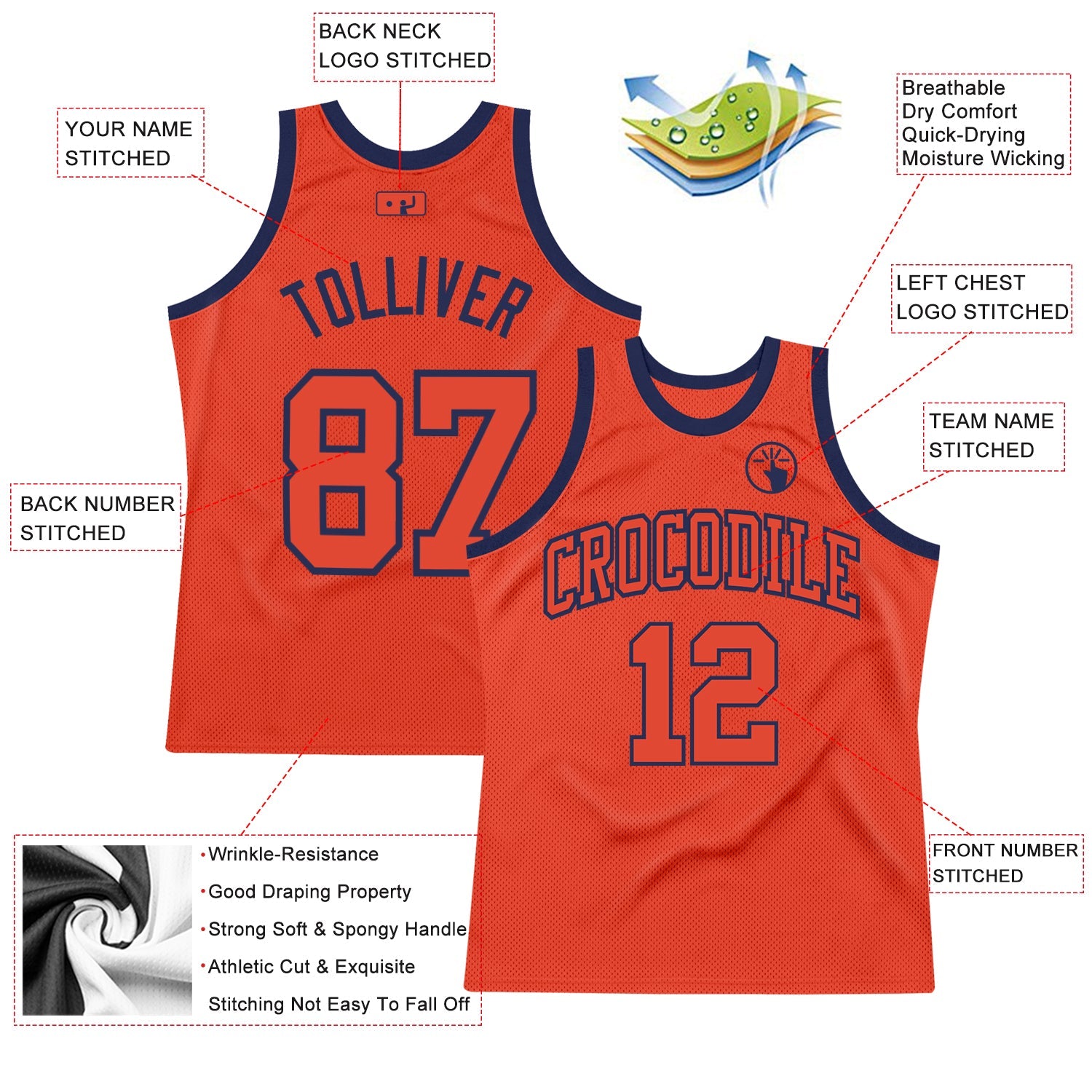 Custom Orange Orange-Navy Authentic Throwback Basketball Jersey - Sky-Custom