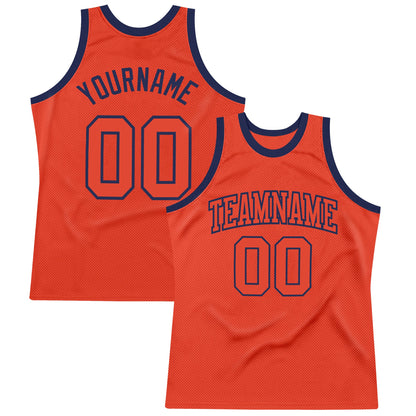 Custom Orange Orange-Navy Authentic Throwback Basketball Jersey - Sky-Custom