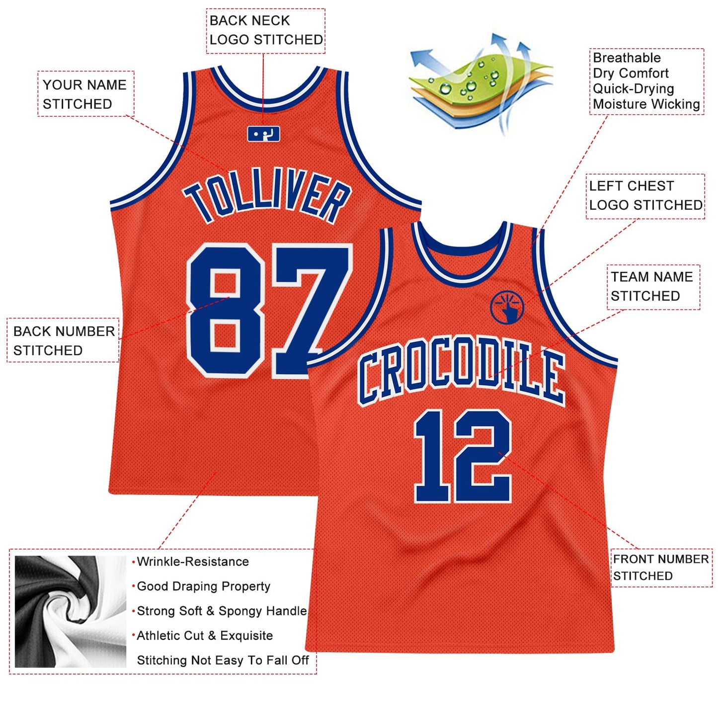 Custom Orange Royal-White Authentic Throwback Basketball Jersey - Sky-Custom