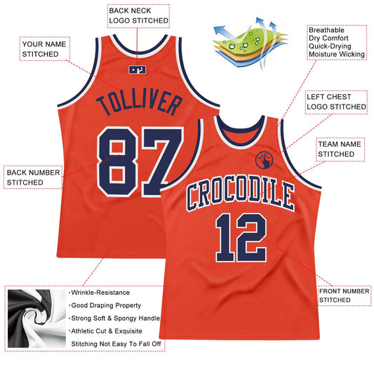 Custom Orange Navy-White Authentic Throwback Basketball Jersey - Sky-Custom
