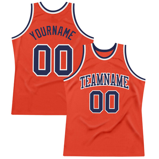 Custom Orange Navy-White Authentic Throwback Basketball Jersey - Sky-Custom