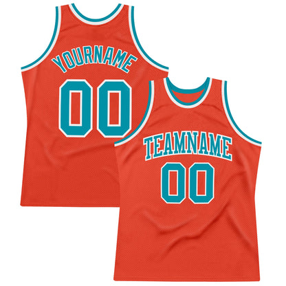 Custom Orange Teal-White Authentic Throwback Basketball Jersey - Sky-Custom