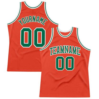 Custom Orange Kelly Green-White Authentic Throwback Basketball Jersey - Sky-Custom