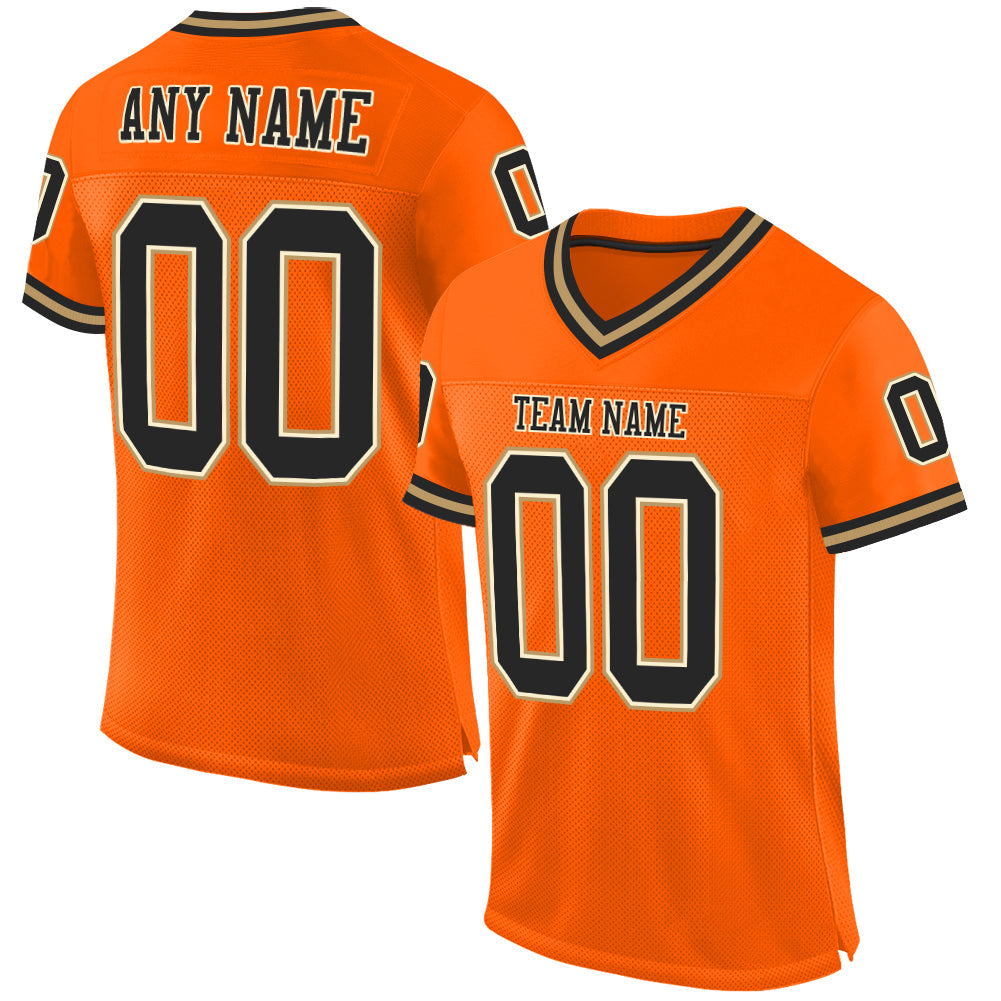 Custom Orange Black-Old Gold Mesh Authentic Throwback Football Jersey - Sky-Custom