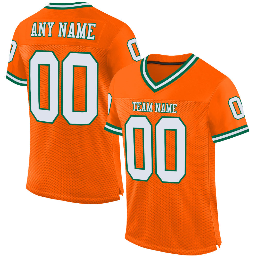 Custom Orange White-Kelly Green Mesh Authentic Throwback Football Jersey - Sky-Custom