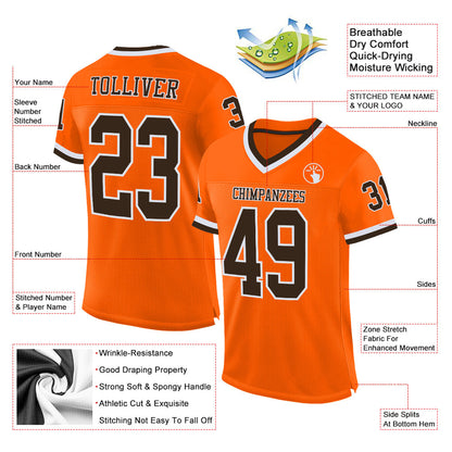 Custom Orange Brown-White Mesh Authentic Throwback Football Jersey - Sky-Custom