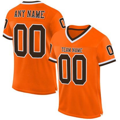 Custom Orange Brown-White Mesh Authentic Throwback Football Jersey - Sky-Custom