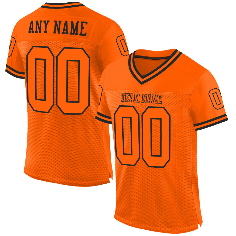 Custom Orange Orange-Black Mesh Authentic Throwback Football Jersey - Sky-Custom