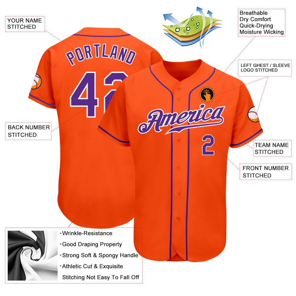 Custom Orange Purple-White Authentic Baseball Jersey - Sky-Custom
