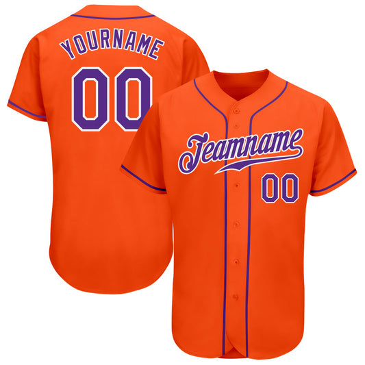 Custom Orange Purple-White Authentic Baseball Jersey - Sky-Custom