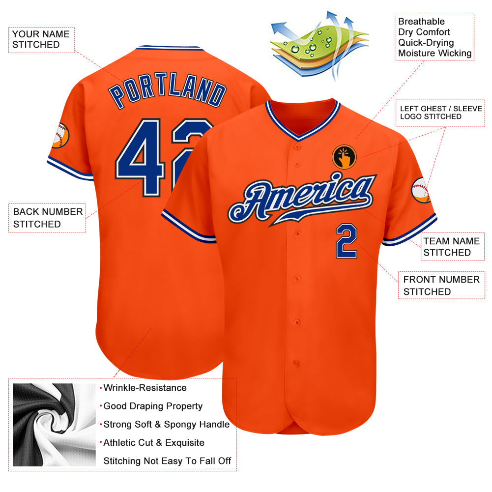 Custom Orange Royal-Black Authentic Baseball Jersey - Sky-Custom