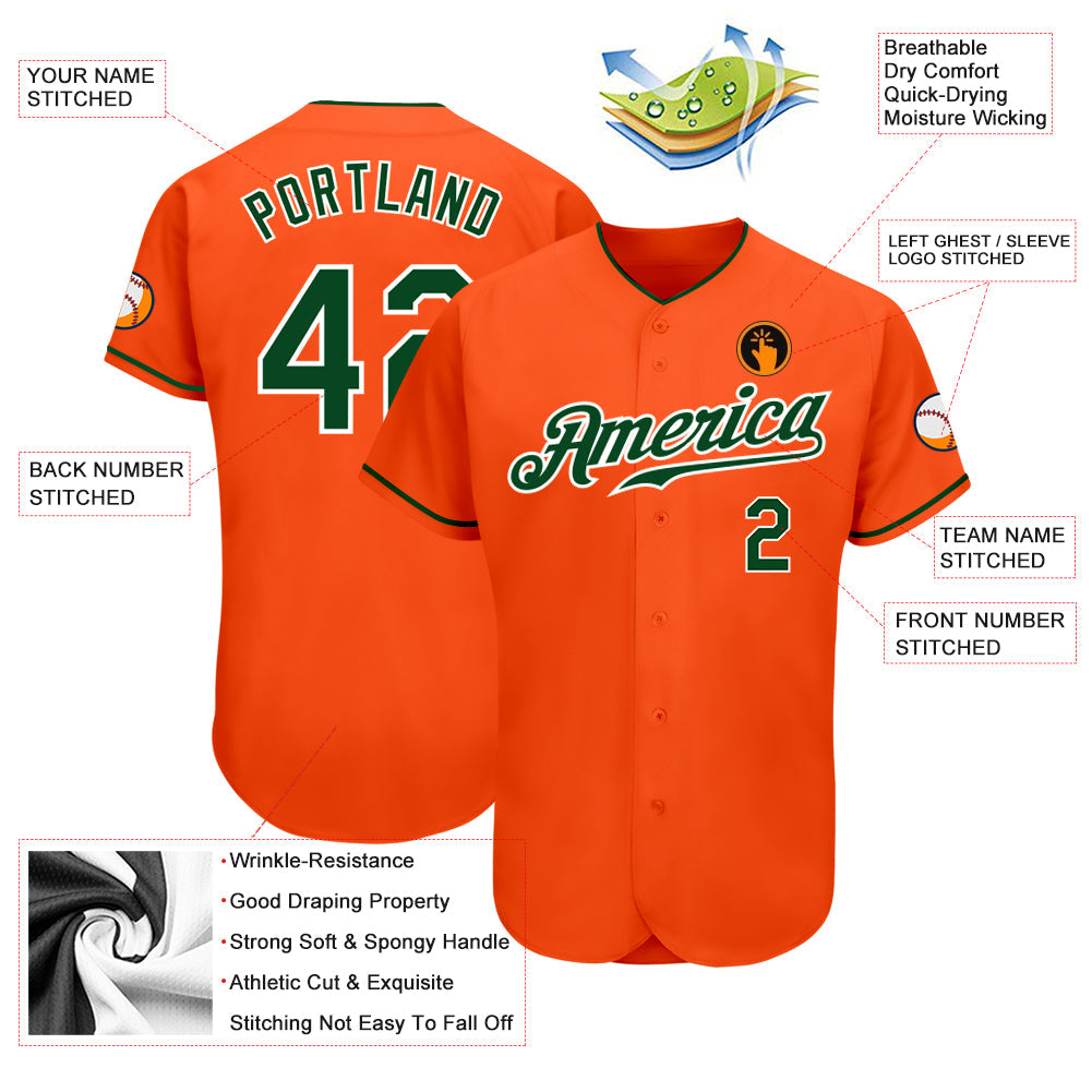 Custom Orange Green-White Authentic Baseball Jersey - Sky-Custom