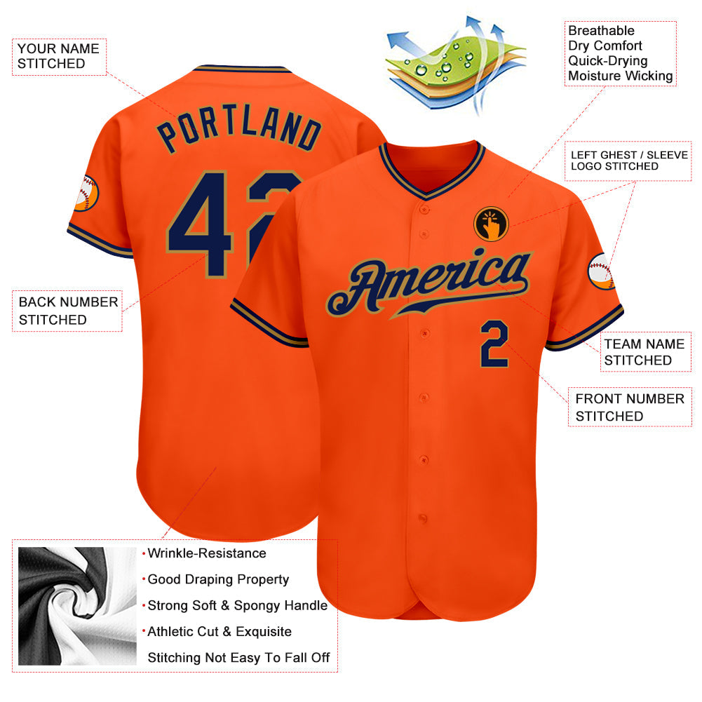 Custom Orange Navy-Old Gold Authentic Baseball Jersey - Sky-Custom