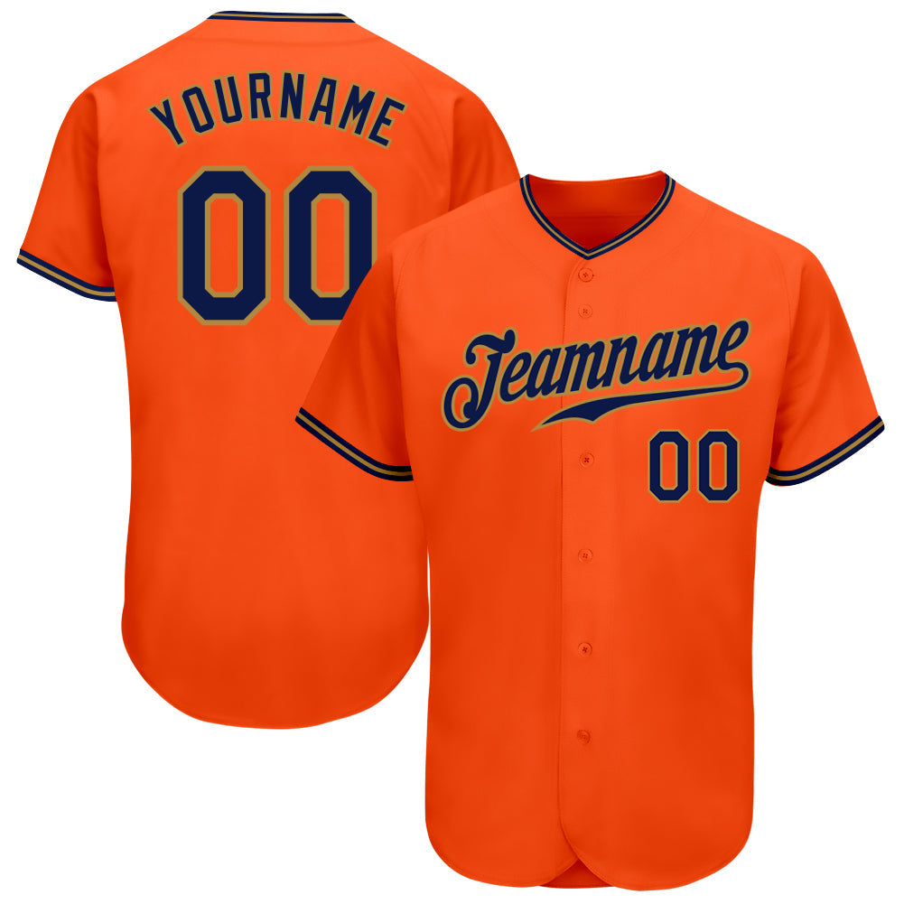 Custom Orange Navy-Old Gold Authentic Baseball Jersey - Sky-Custom