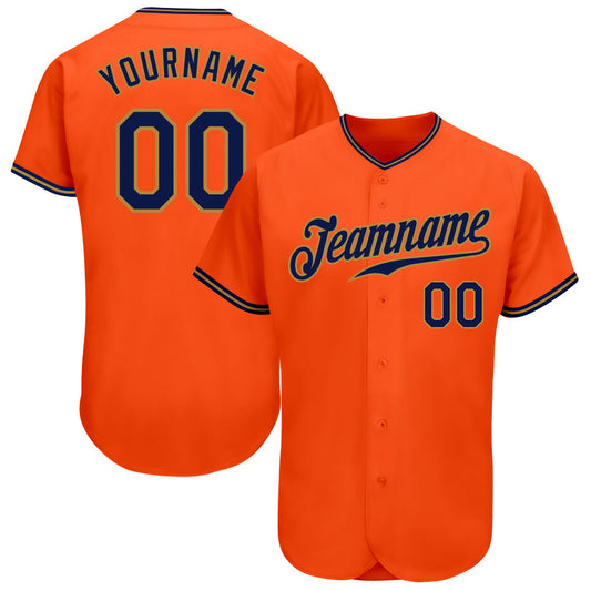 Custom Orange Navy-Old Gold Authentic Baseball Jersey - Sky-Custom