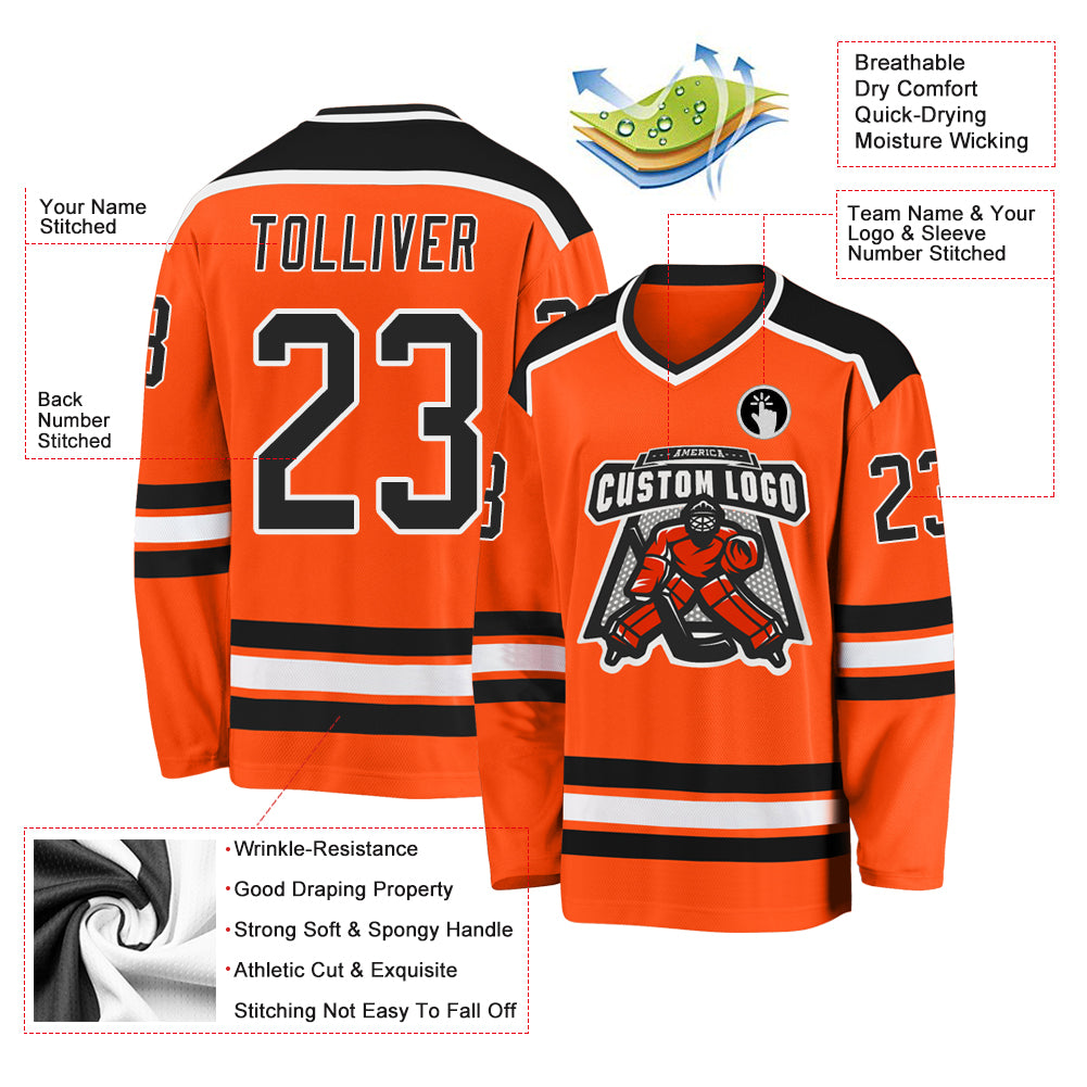 Custom Orange Black-White Hockey Jersey - Sky-Custom