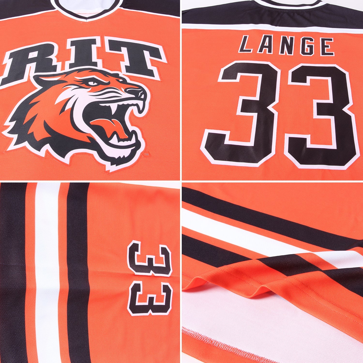 Custom Orange Black-White Hockey Jersey - Sky-Custom