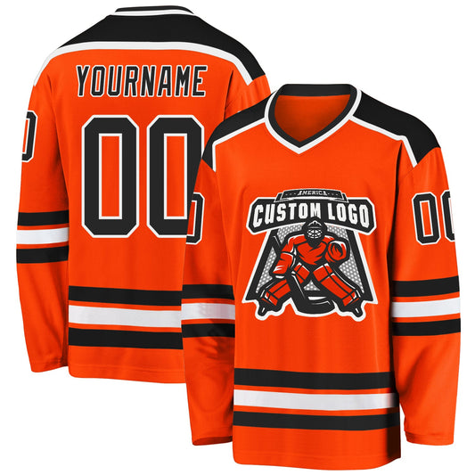Custom Orange Black-White Hockey Jersey - Sky-Custom