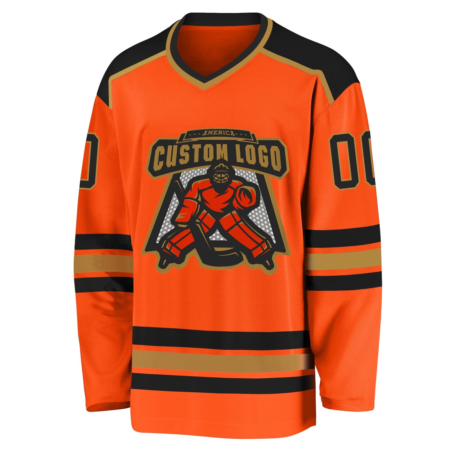 Custom Orange Black-Old Gold Hockey Jersey - Sky-Custom