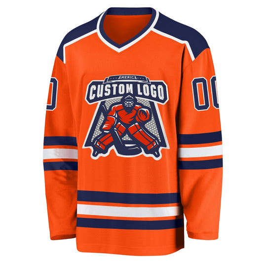 Custom Orange Navy-White Hockey Jersey - Sky-Custom