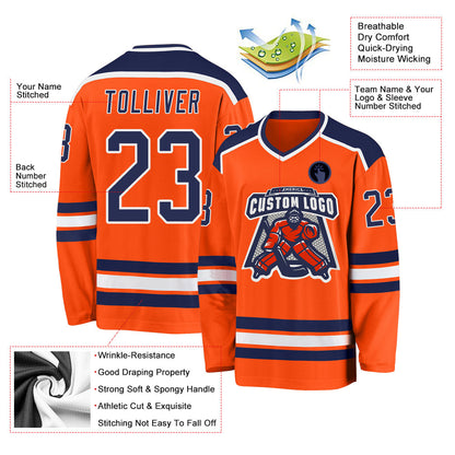 Custom Orange Navy-White Hockey Jersey - Sky-Custom