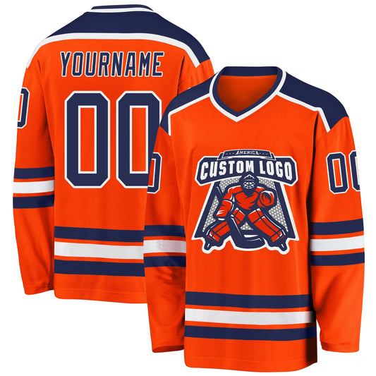 Custom Orange Navy-White Hockey Jersey - Sky-Custom