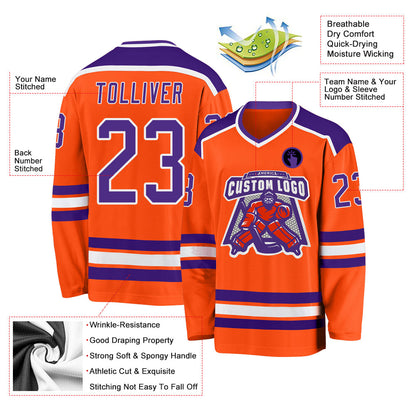 Custom Orange Purple-White Hockey Jersey - Sky-Custom