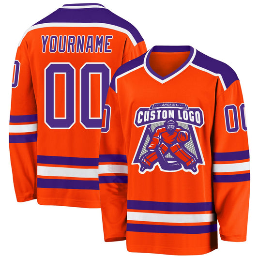 Custom Orange Purple-White Hockey Jersey - Sky-Custom