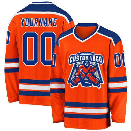Custom Orange Royal-White Hockey Jersey - Sky-Custom