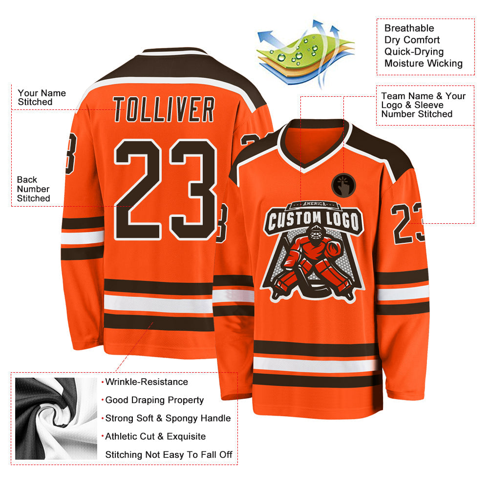 Custom Orange Brown-White Hockey Jersey - Sky-Custom