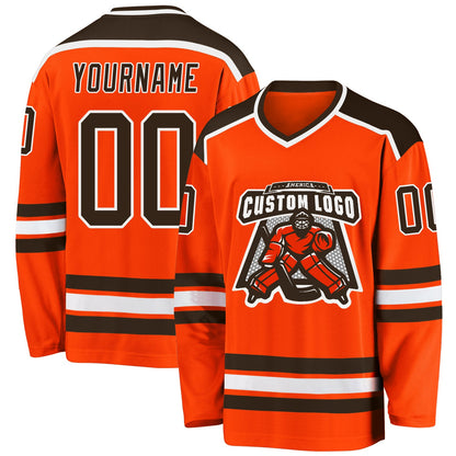 Custom Orange Brown-White Hockey Jersey - Sky-Custom