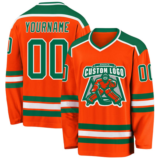 Custom Orange Kelly Green-White Hockey Jersey - Sky-Custom