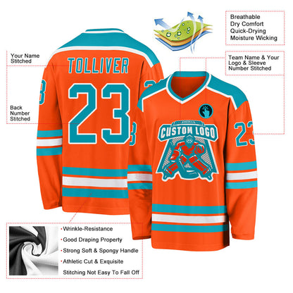 Custom Orange Teal-White Hockey Jersey - Sky-Custom