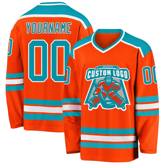 Custom Orange Teal-White Hockey Jersey - Sky-Custom