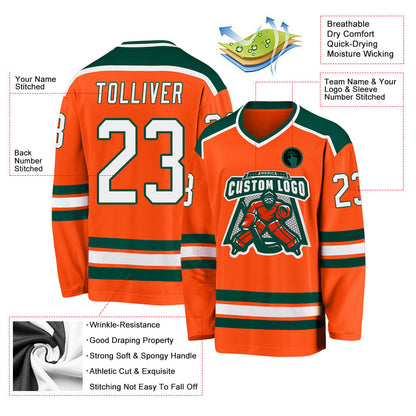 Custom Orange White-Green Hockey Jersey - Sky-Custom