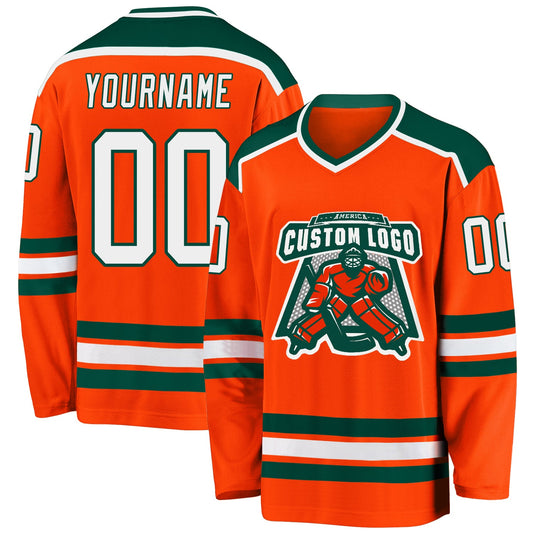 Custom Orange White-Green Hockey Jersey - Sky-Custom