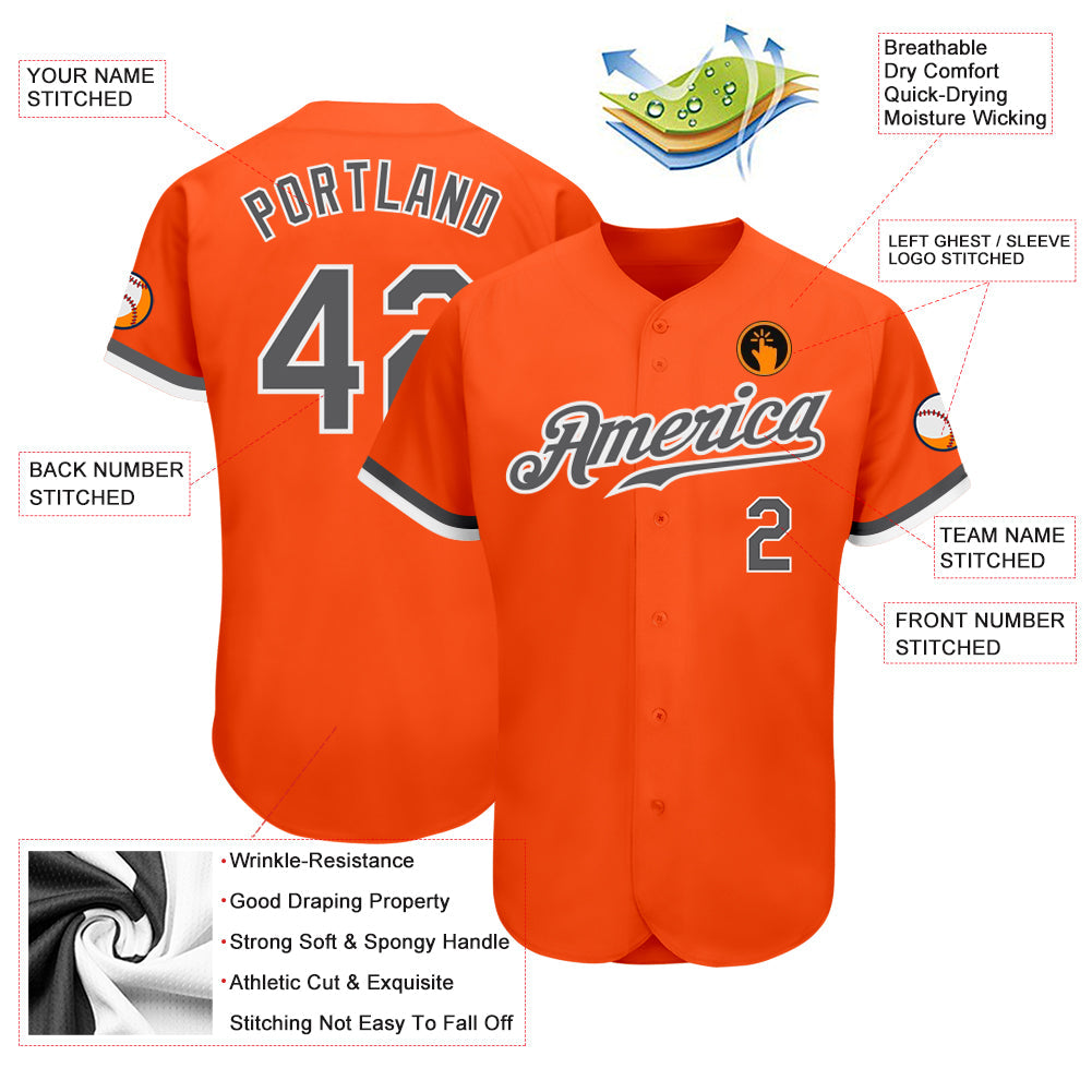 Custom Orange Steel Gray-White Authentic Baseball Jersey - Sky-Custom
