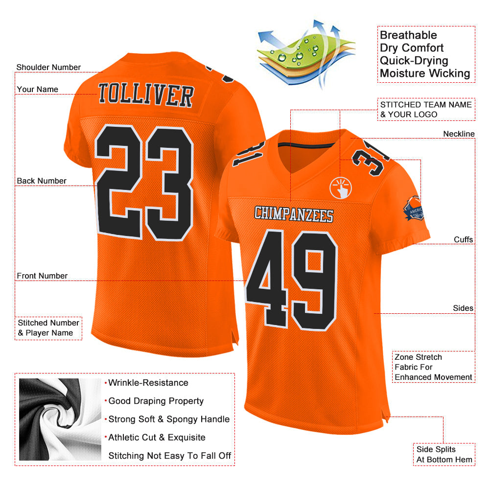 Custom Orange Black-White Mesh Authentic Football Jersey - Sky-Custom