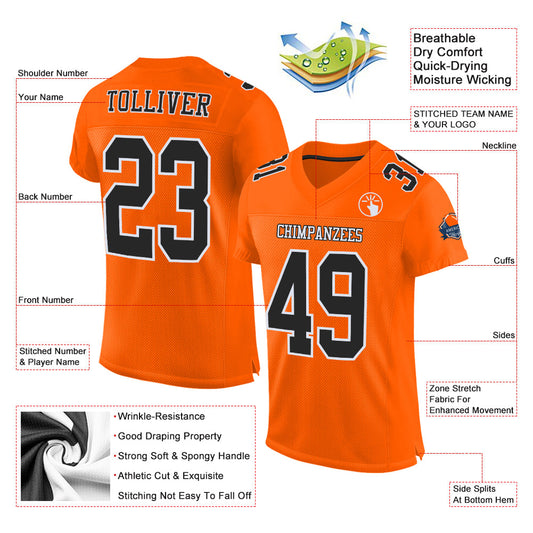 Custom Orange Black-White Mesh Authentic Football Jersey - Sky-Custom