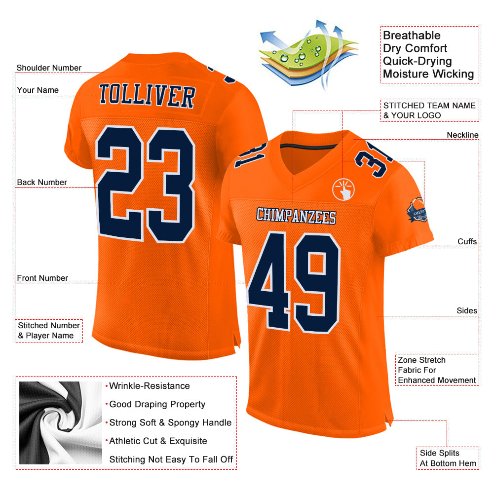 Custom Orange Navy-White Mesh Authentic Football Jersey - Sky-Custom