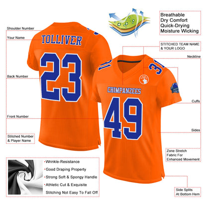 Custom Orange Royal-White Mesh Authentic Football Jersey - Sky-Custom