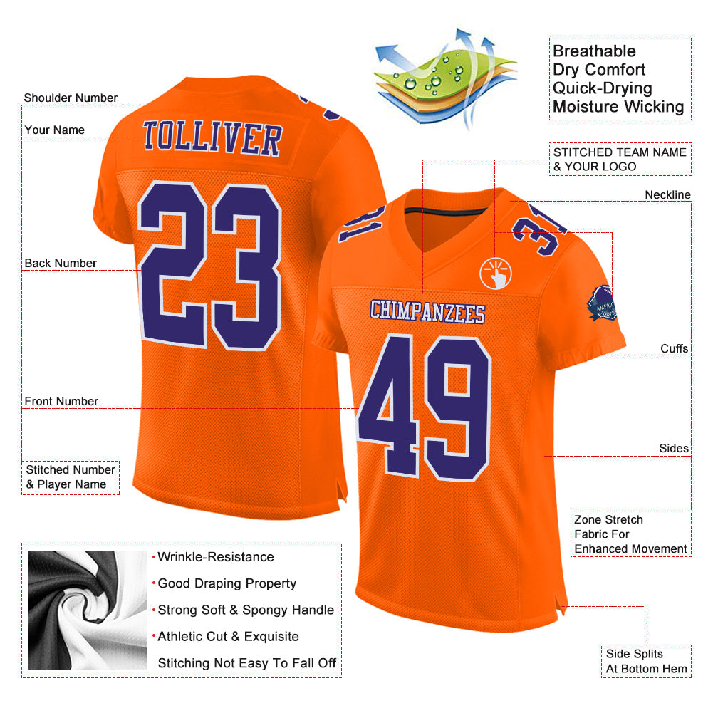 Custom Orange Purple-White Mesh Authentic Football Jersey - Sky-Custom