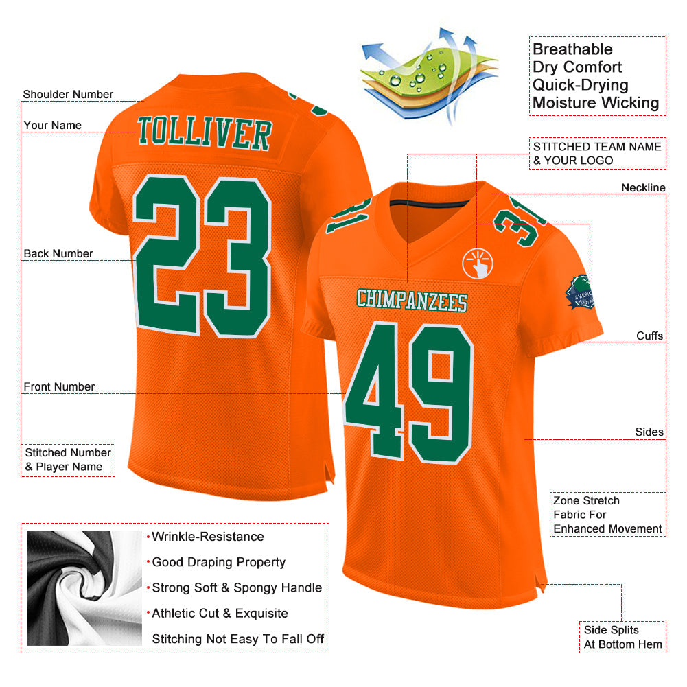 Custom Orange Kelly Green-White Mesh Authentic Football Jersey - Sky-Custom