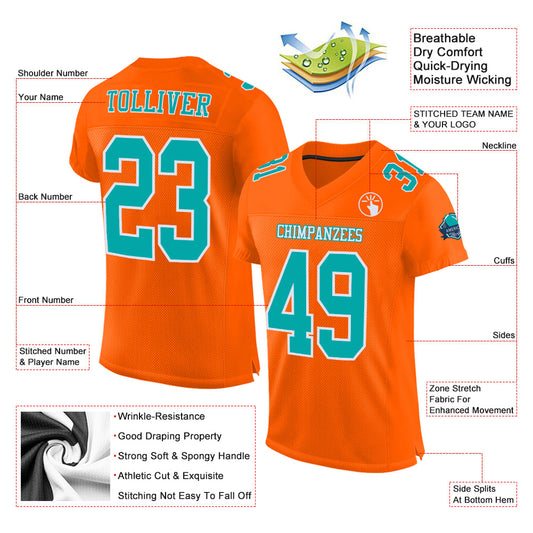 Custom Orange Aqua-White Mesh Authentic Football Jersey - Sky-Custom