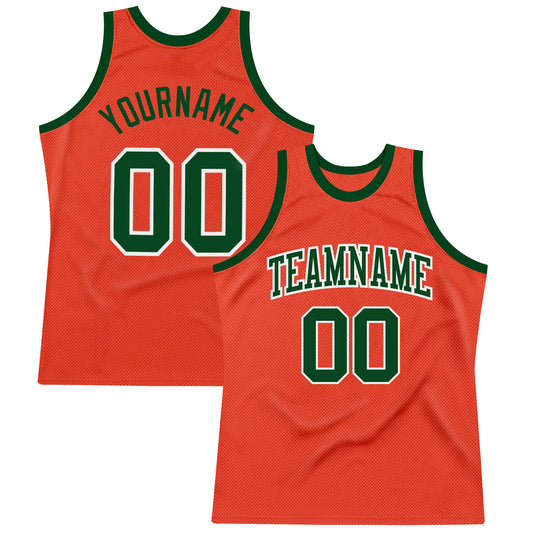 Custom Orange Green-White Authentic Throwback Basketball Jersey - Sky-Custom