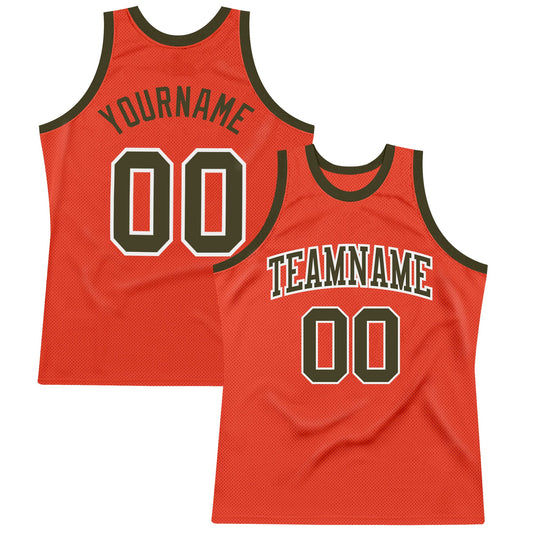 Custom Orange Olive-White Authentic Throwback Basketball Jersey - Sky-Custom